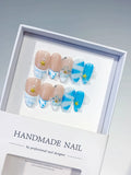 Medium Nude Blue Almond French tip Star Rhinestone