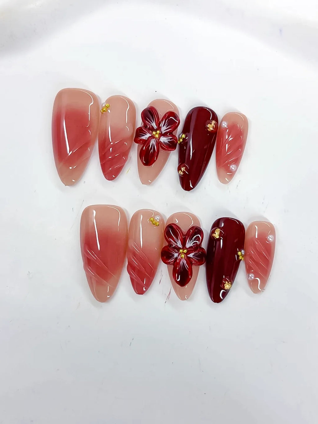 Medium Pink Red Almond Ombre Flower Stud