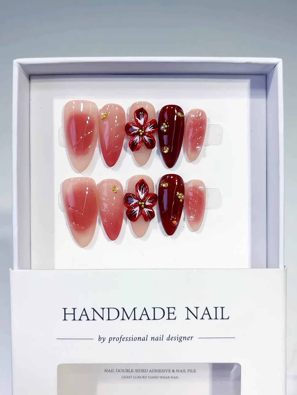 Medium Pink Red Almond Ombre Flower Stud