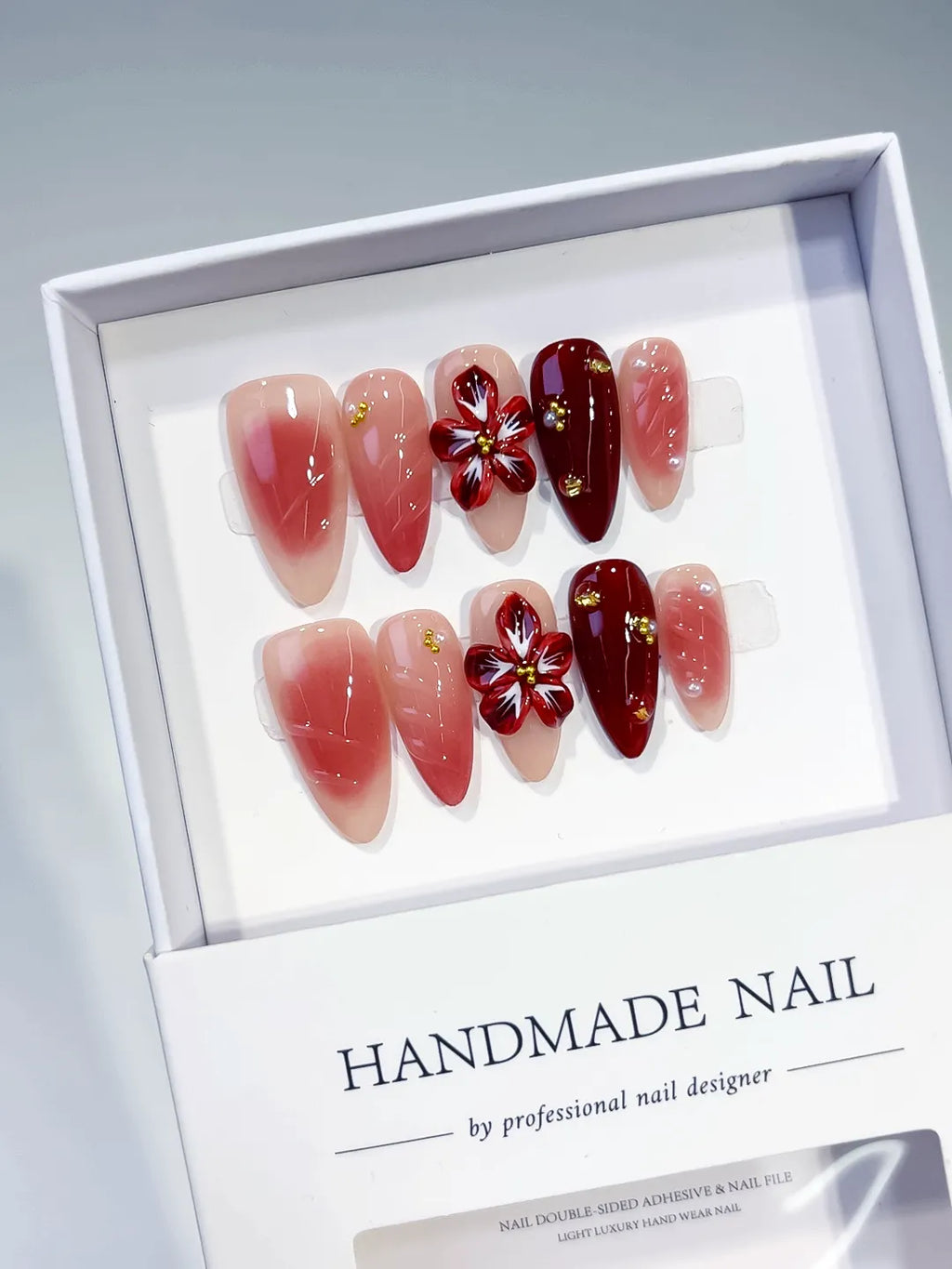 Medium Pink Red Almond Ombre Flower Stud
