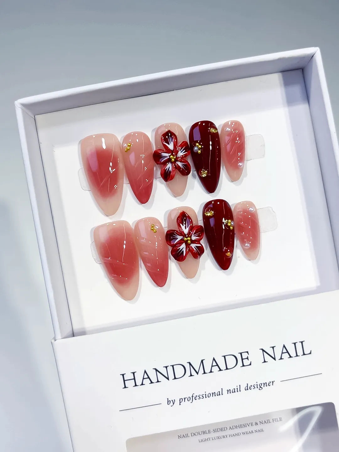 Medium Pink Red Almond Ombre Flower Stud