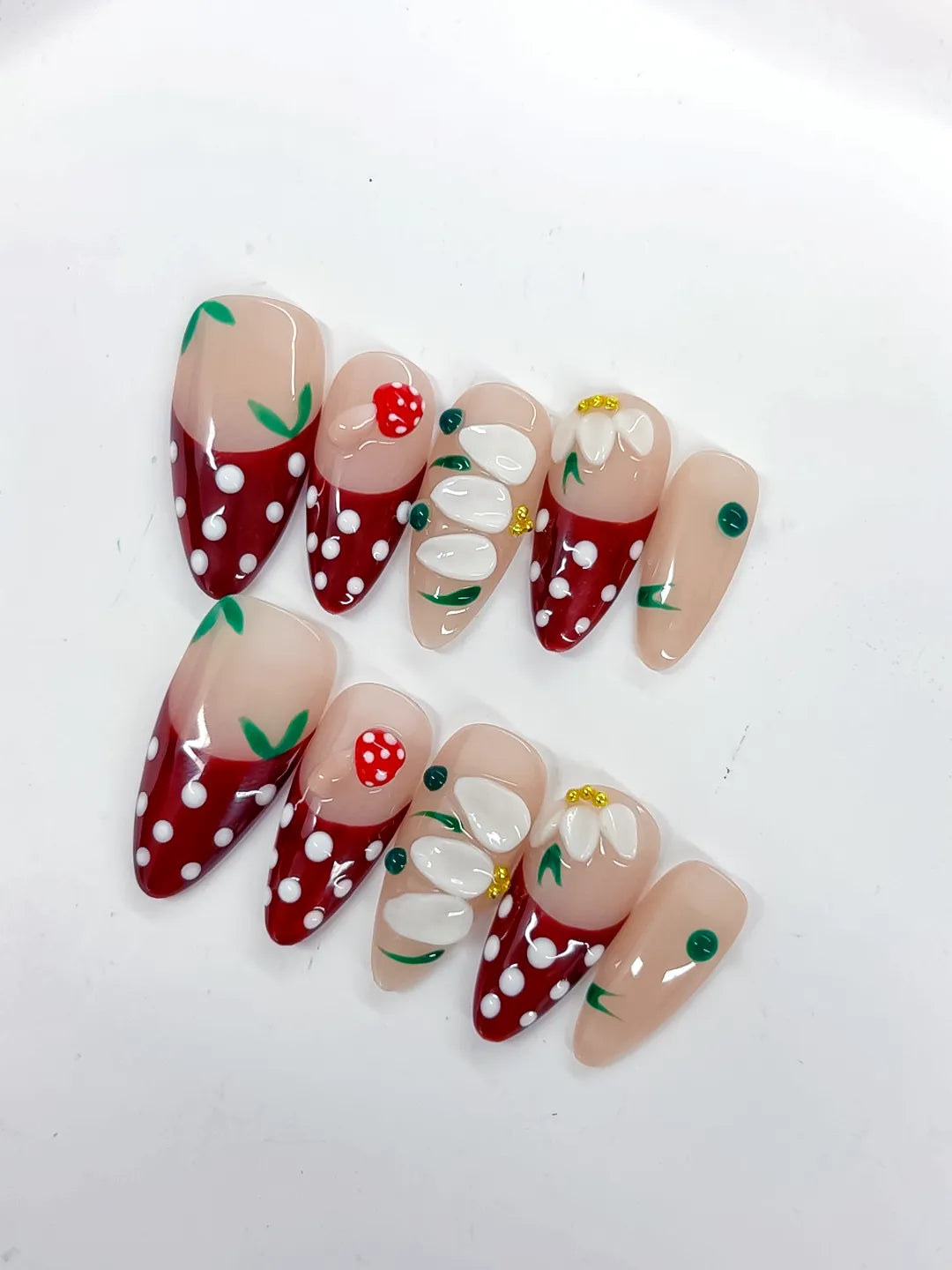 Medium Nude Red Almond Abstract Flower Strawberry