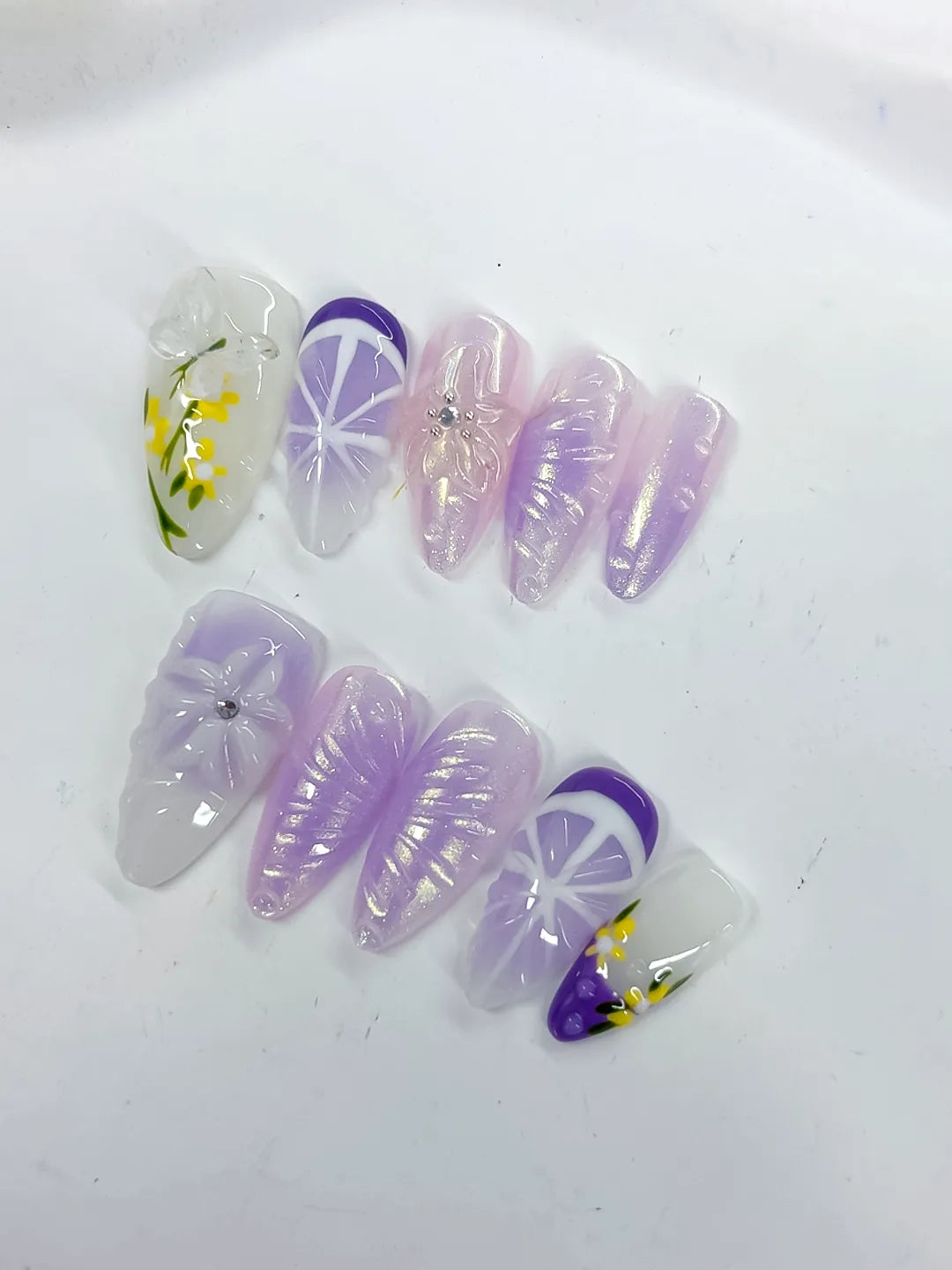 Medium White Purple Almond Holographic Flower Rhinestone