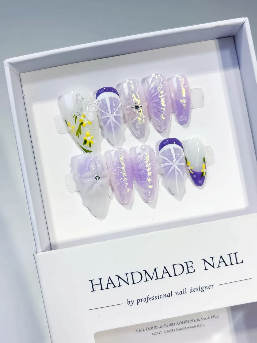 Medium White Purple Almond Holographic Flower Rhinestone