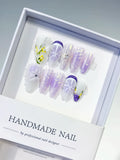Medium White Purple Almond Holographic Flower Rhinestone