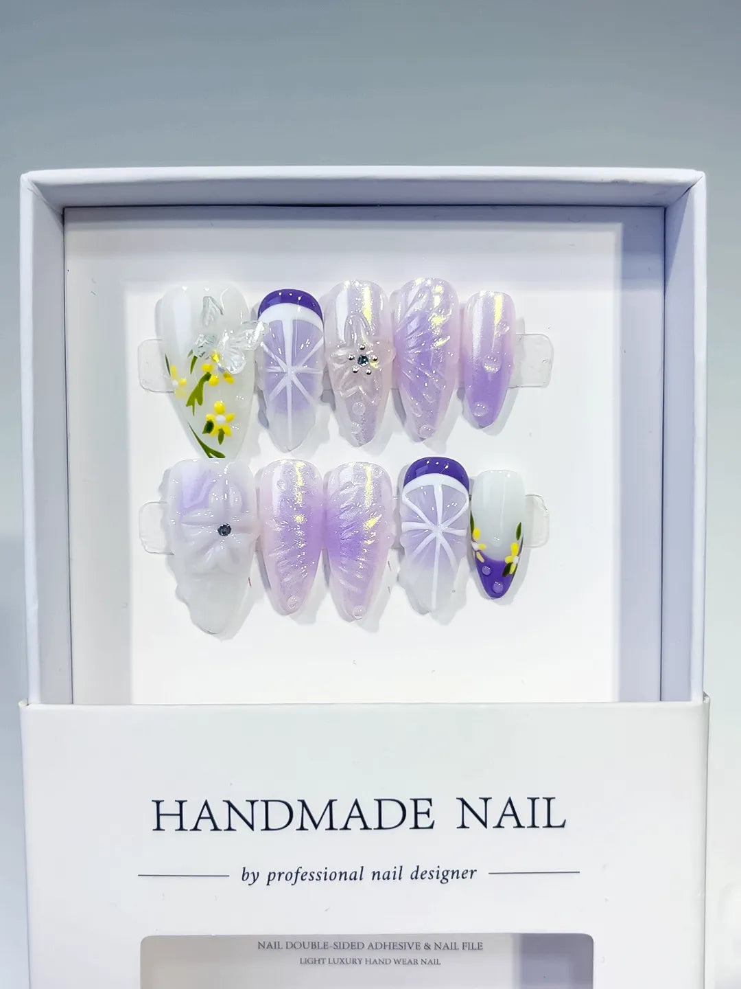 Medium White Purple Almond Holographic Flower Rhinestone