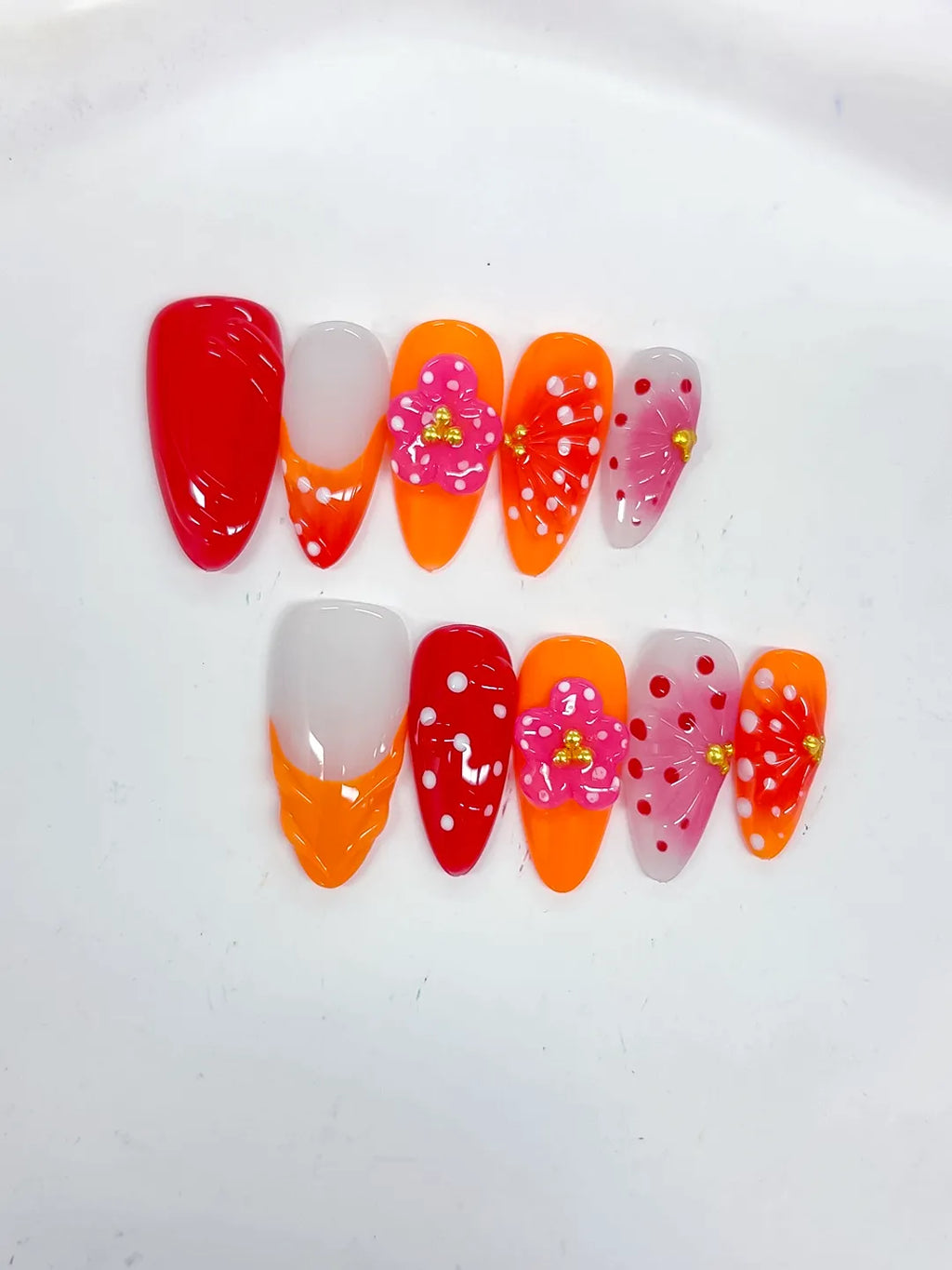 Medium Red Orange Almond Abstract Flower Dot Pattern