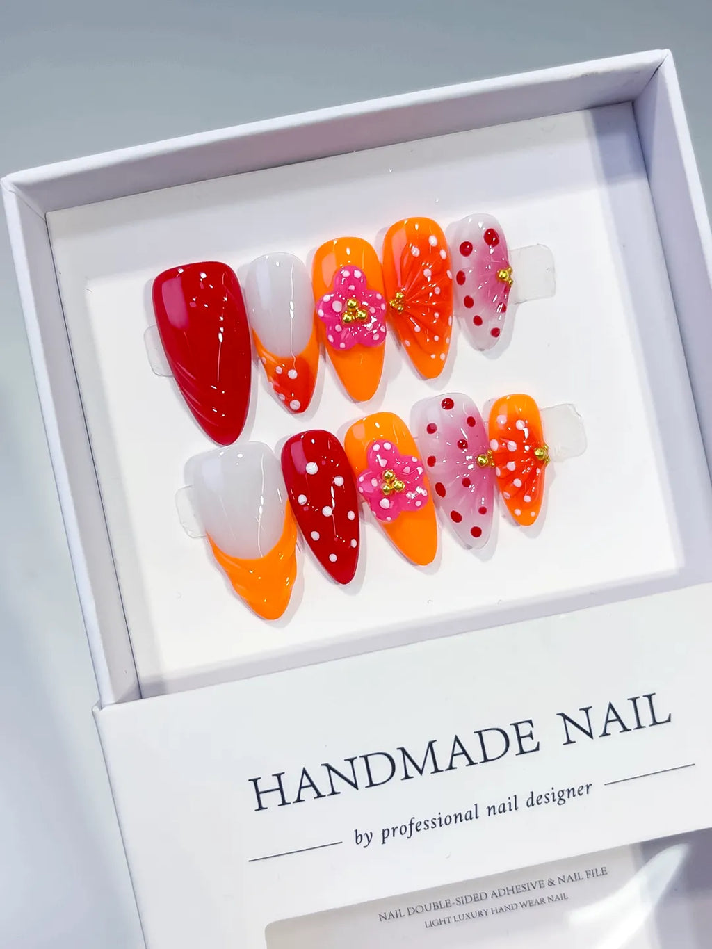 Medium Red Orange Almond Abstract Flower Dot Pattern