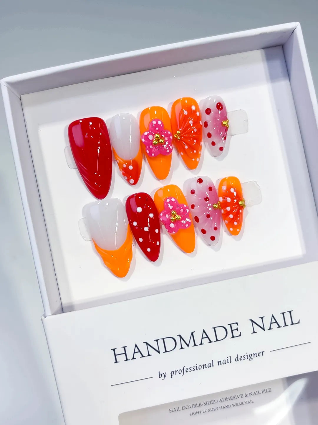Medium Red Orange Almond Abstract Flower Dot Pattern