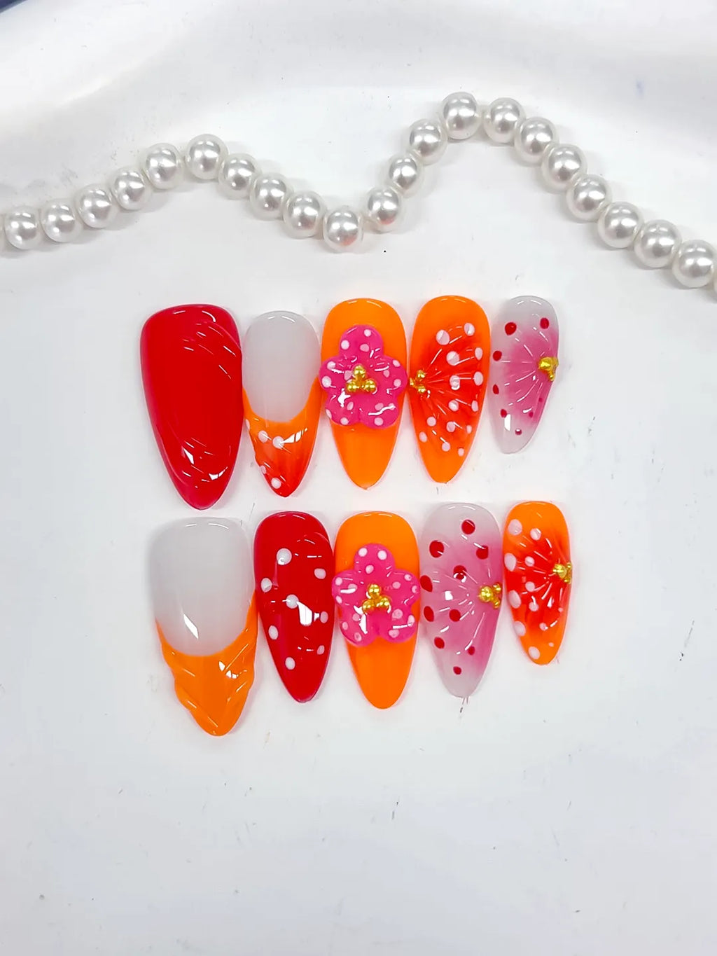 Medium Red Orange Almond Abstract Flower Dot Pattern