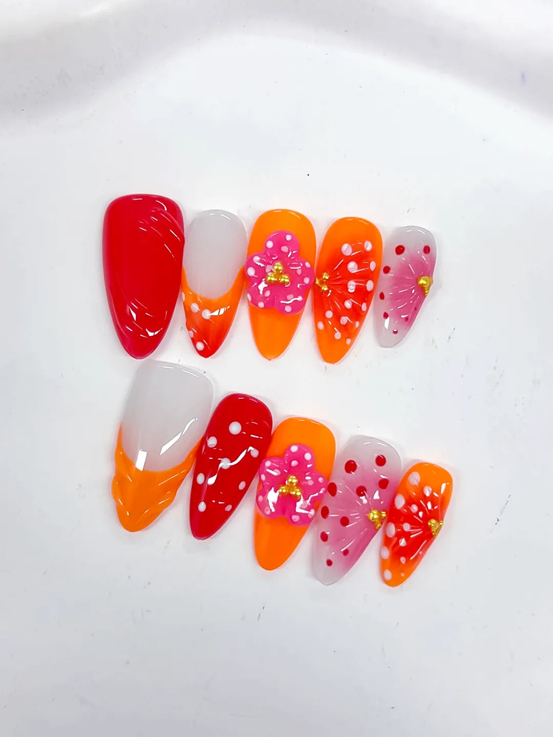 Medium Red Orange Almond Abstract Flower Dot Pattern