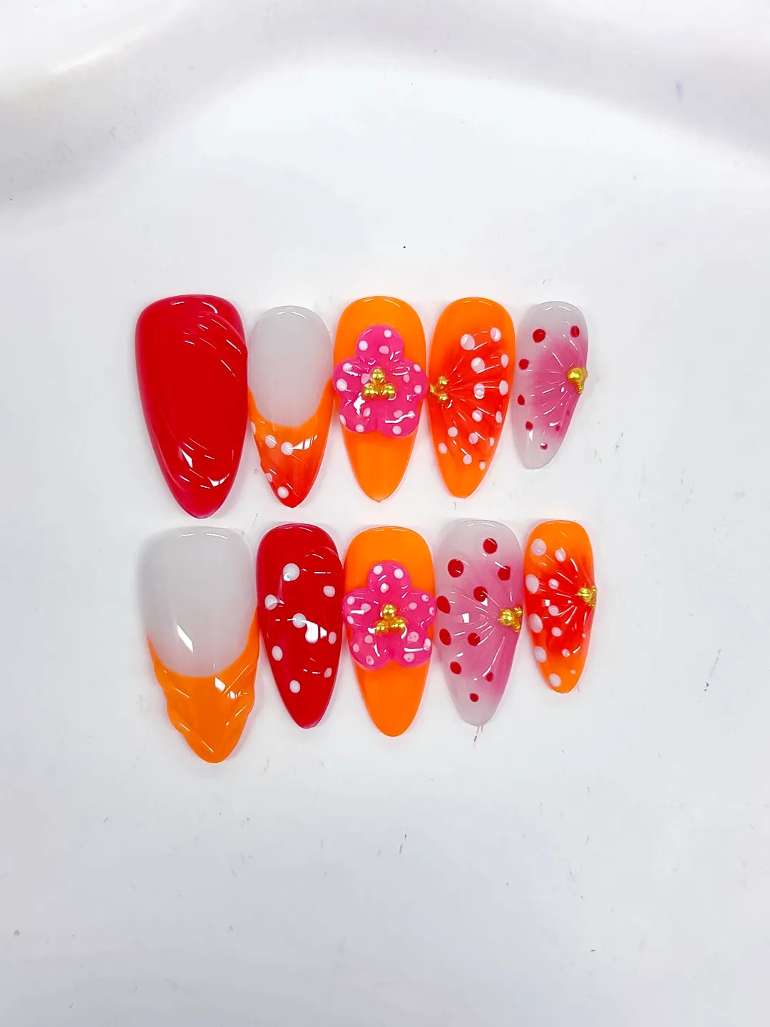 Medium Red Orange Almond Abstract Flower Dot Pattern