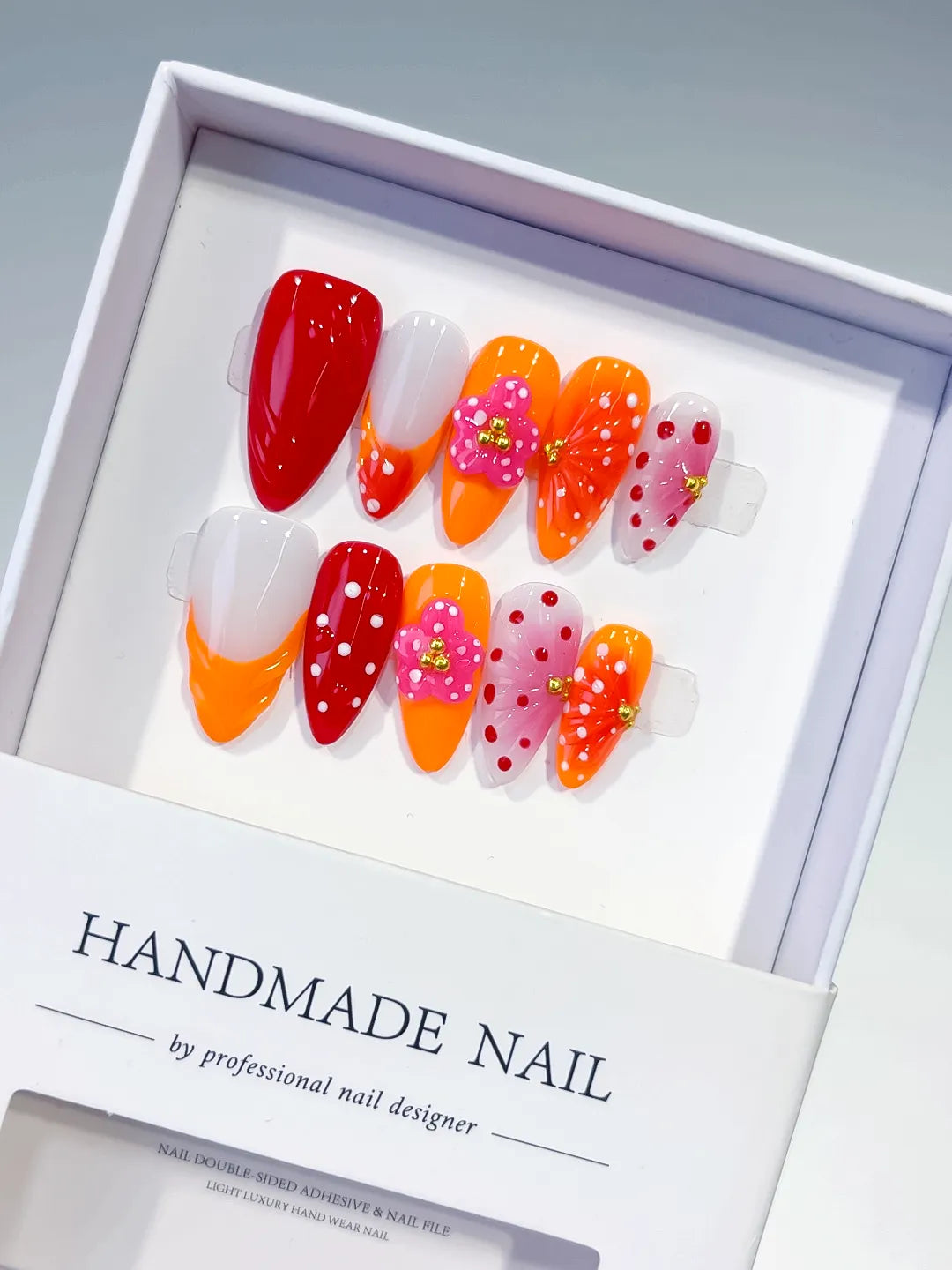 Medium Red Orange Almond Abstract Flower Dot Pattern
