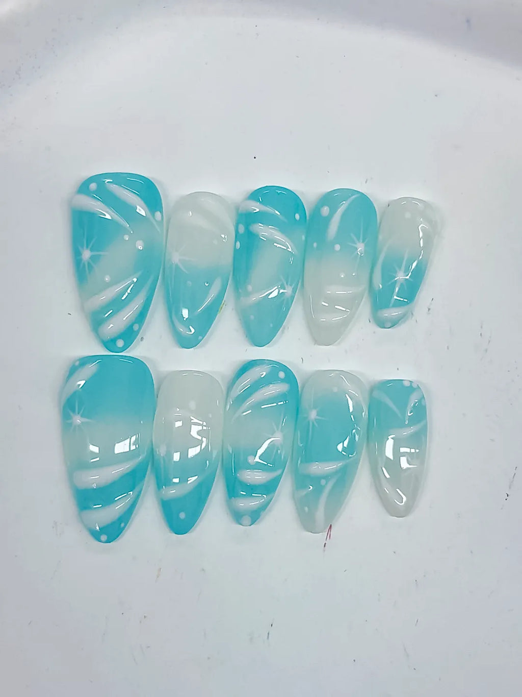 Medium Blue White Almond Metallic Star