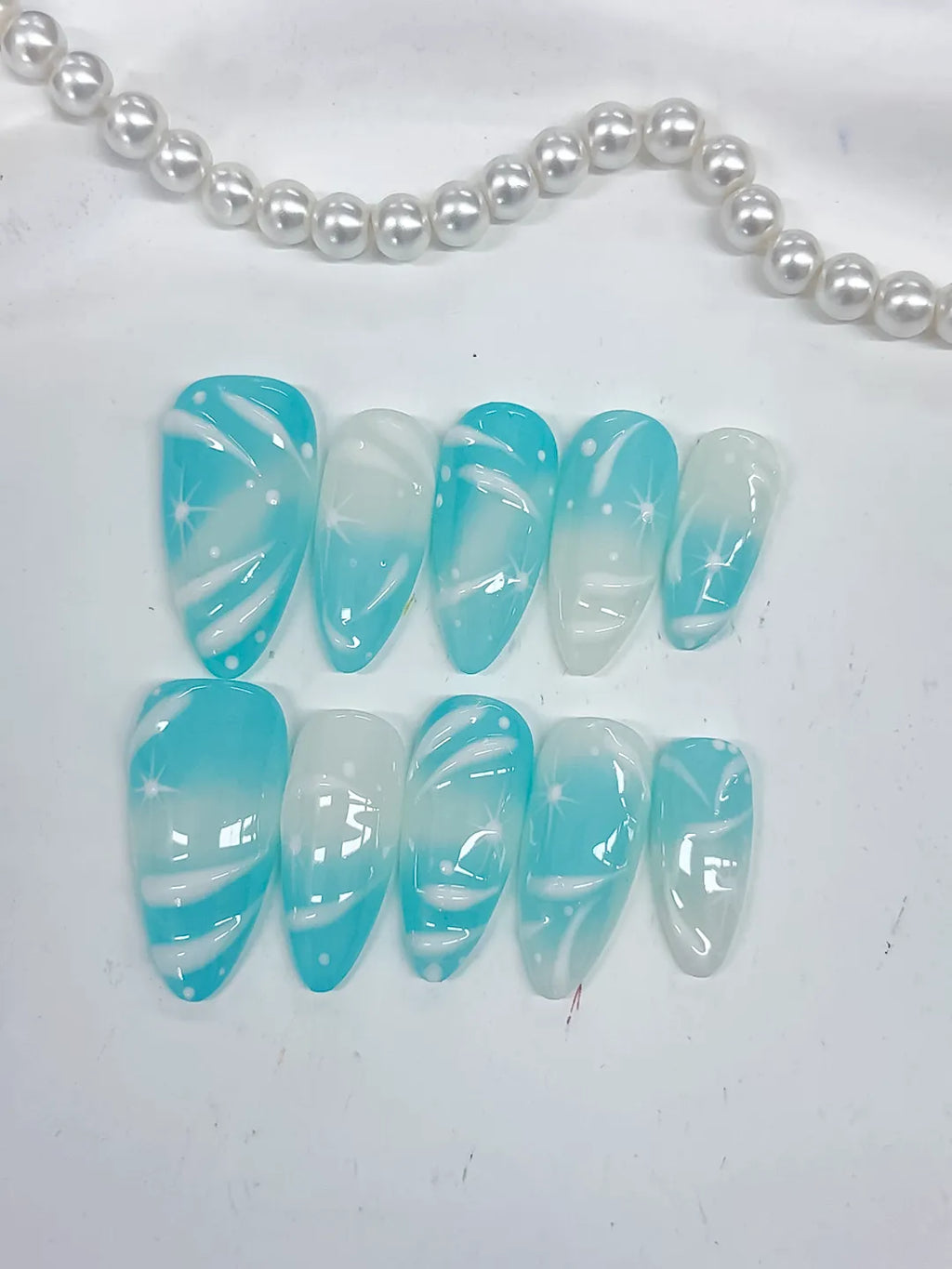 Medium Blue White Almond Metallic Star