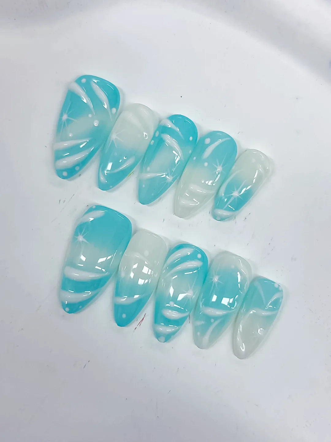 Medium Blue White Almond Metallic Star