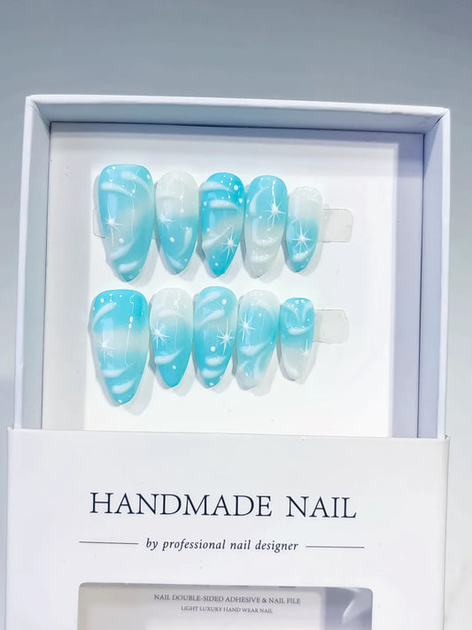 Medium Blue White Almond Metallic Star