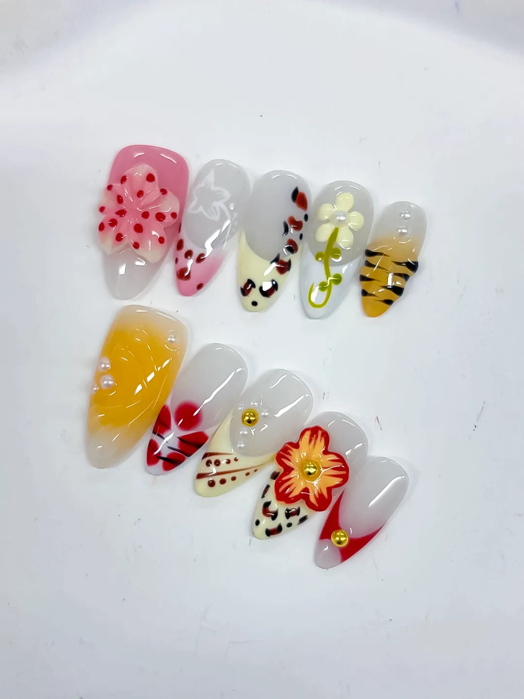 Medium Pink Yellow Almond Abstract Flower Bee