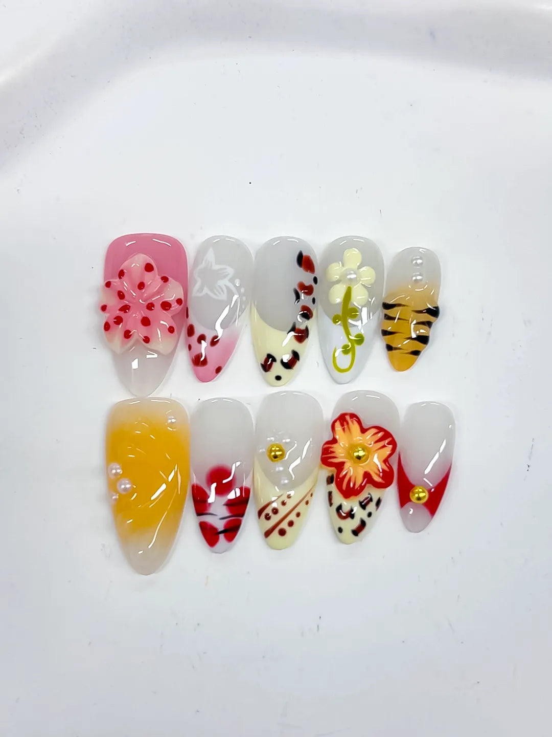 Medium Pink Yellow Almond Abstract Flower Bee