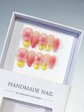 Medium Nude Yellow Almond French tip Flower Shell