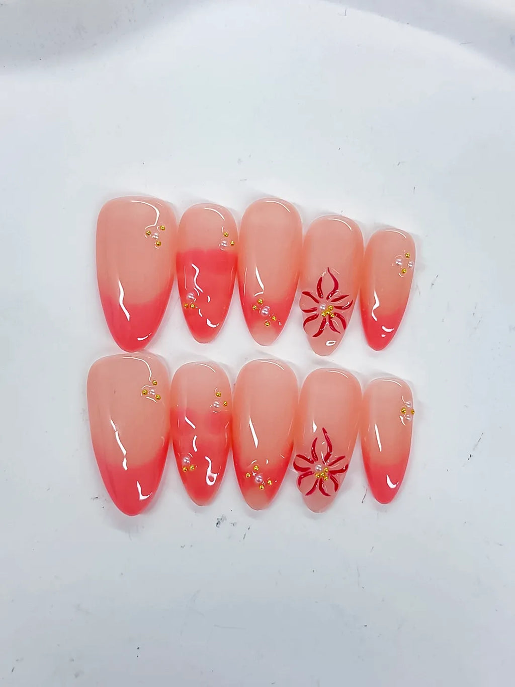 Medium Pink Almond Ombre Flower Stud