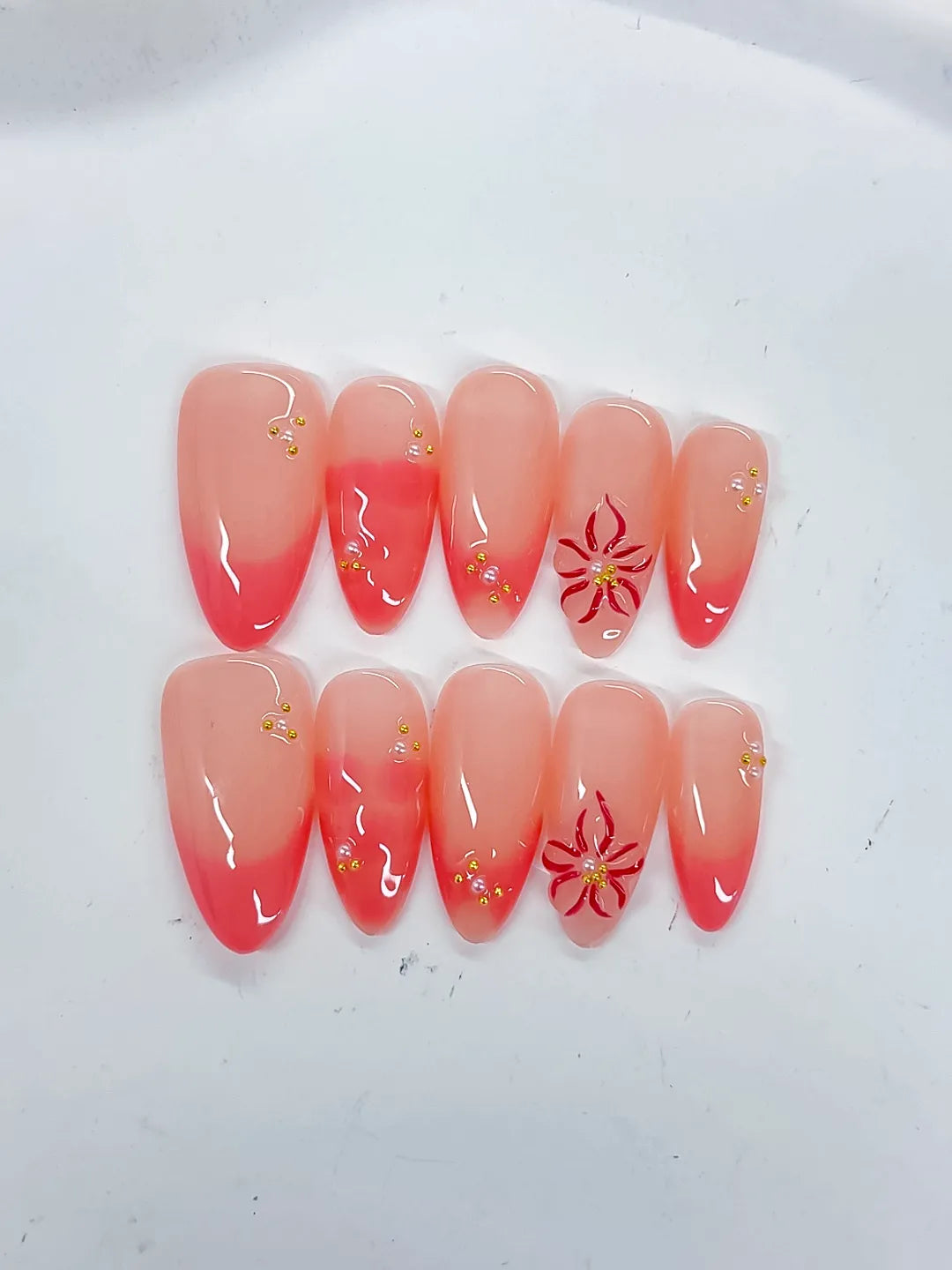 Medium Pink Almond Ombre Flower Stud