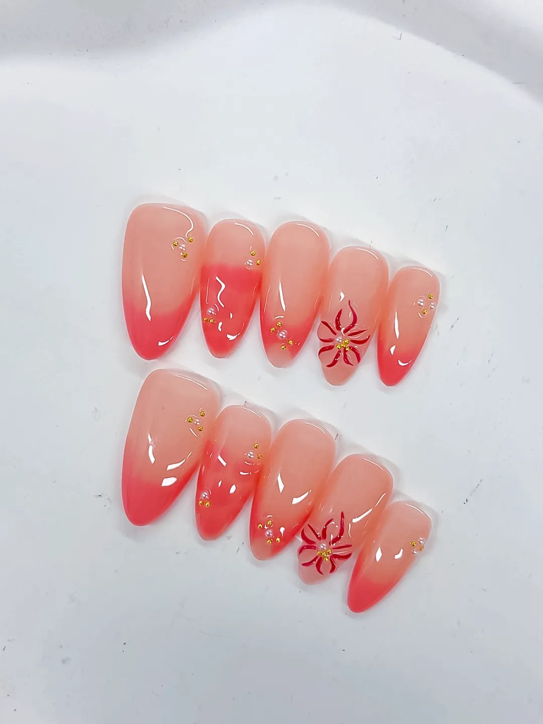 Medium Pink Almond Ombre Flower Stud