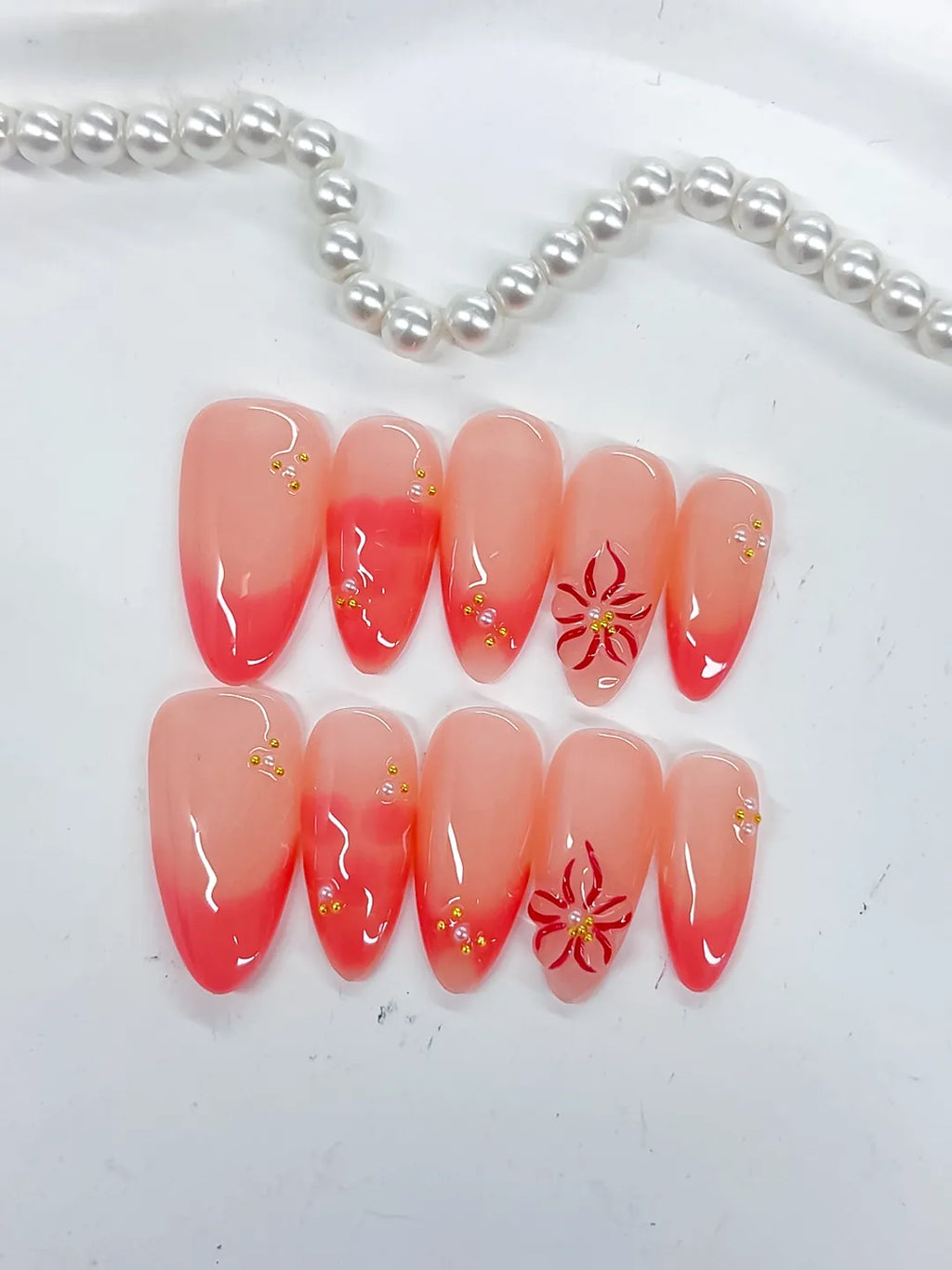 Medium Pink Almond Ombre Flower Stud