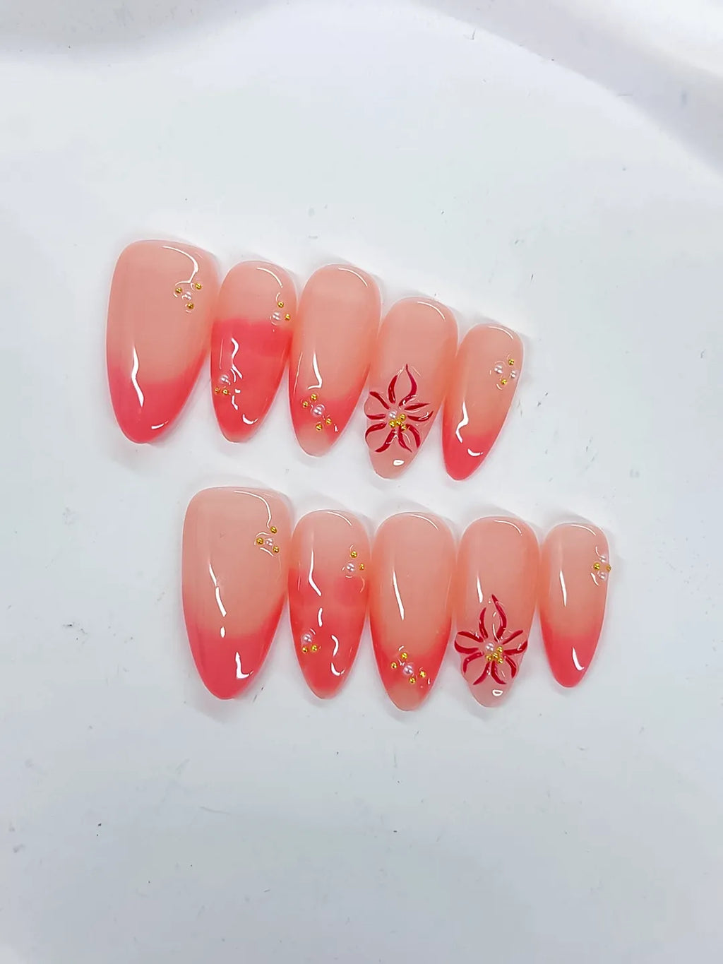 Medium Pink Almond Ombre Flower Stud
