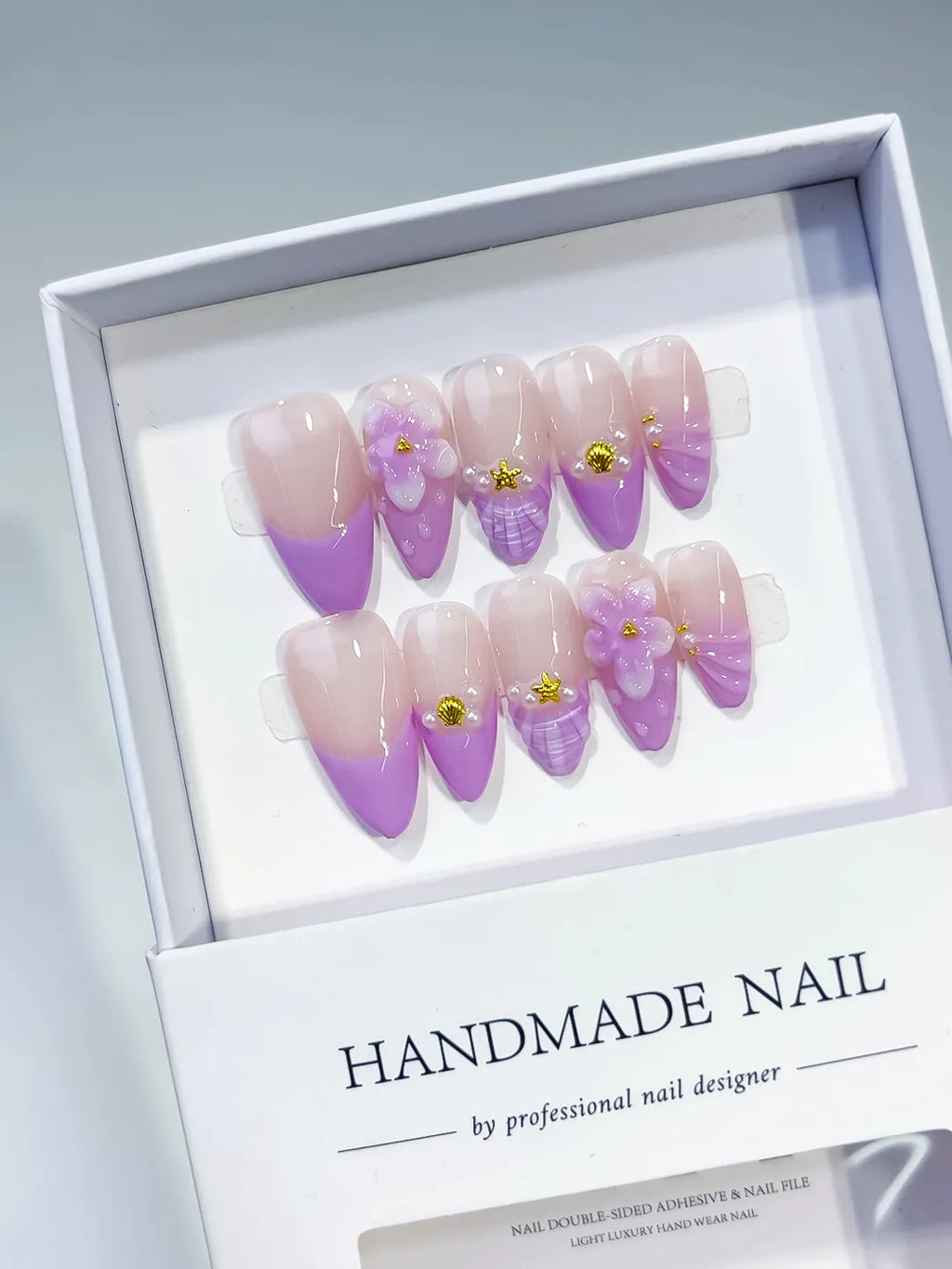 Medium Nude Purple Almond Ombre Flower Shell
