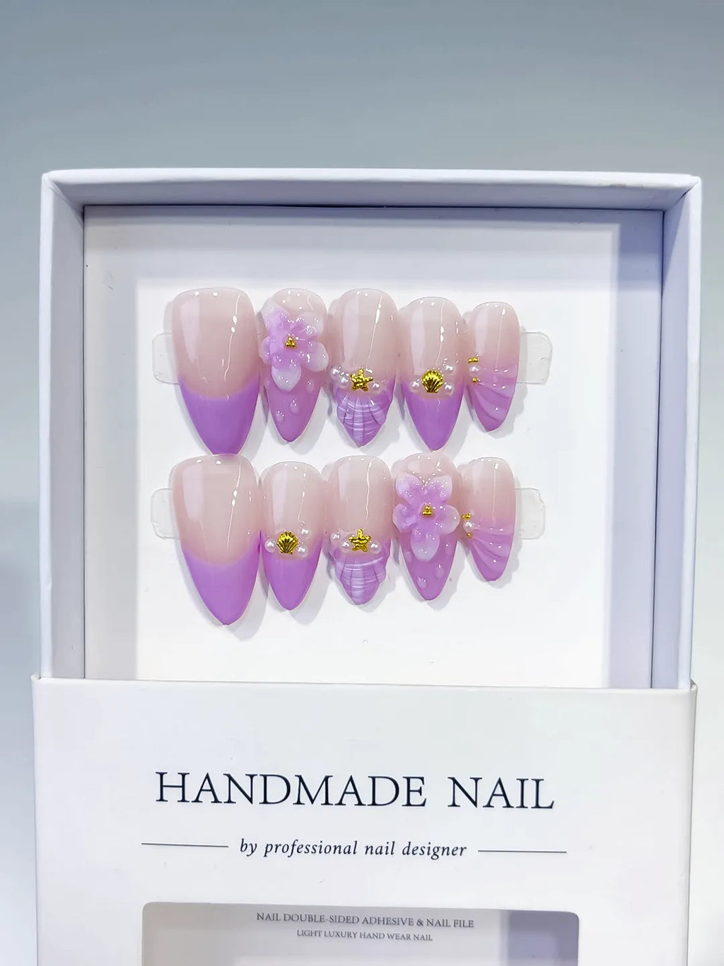 Medium Nude Purple Almond Ombre Flower Shell