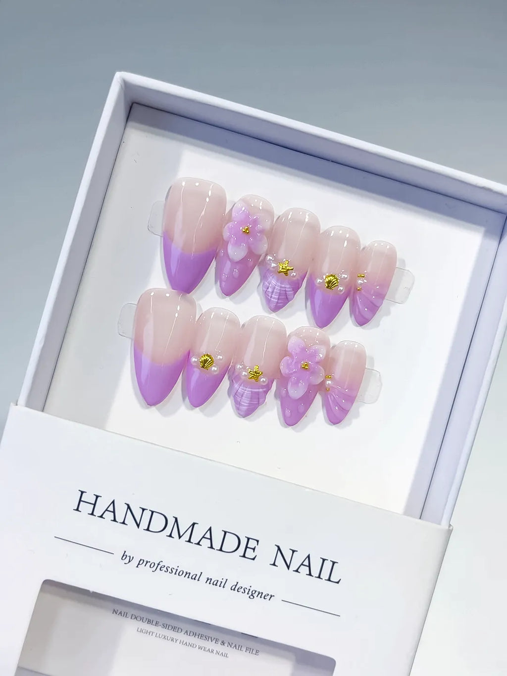Medium Nude Purple Almond Ombre Flower Shell