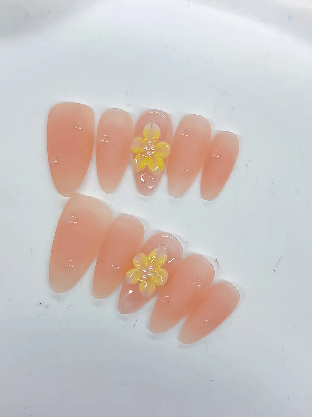 Medium Nude Yellow Almond Solid color Flower Rhinestone