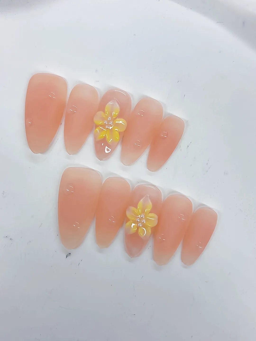 Medium Nude Yellow Almond Solid color Flower Rhinestone