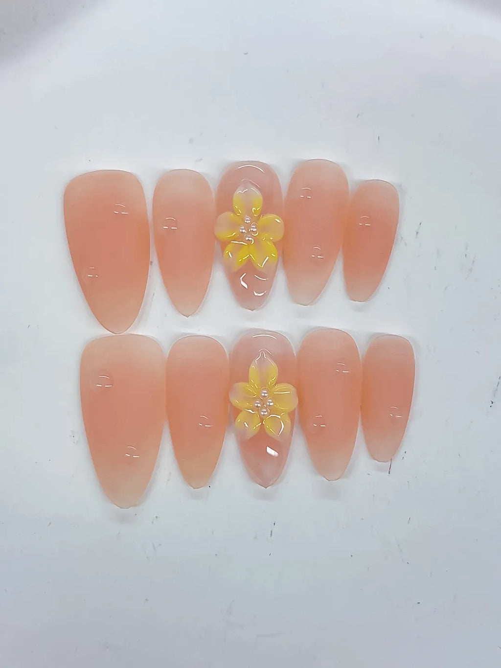 Medium Nude Yellow Almond Solid color Flower Rhinestone