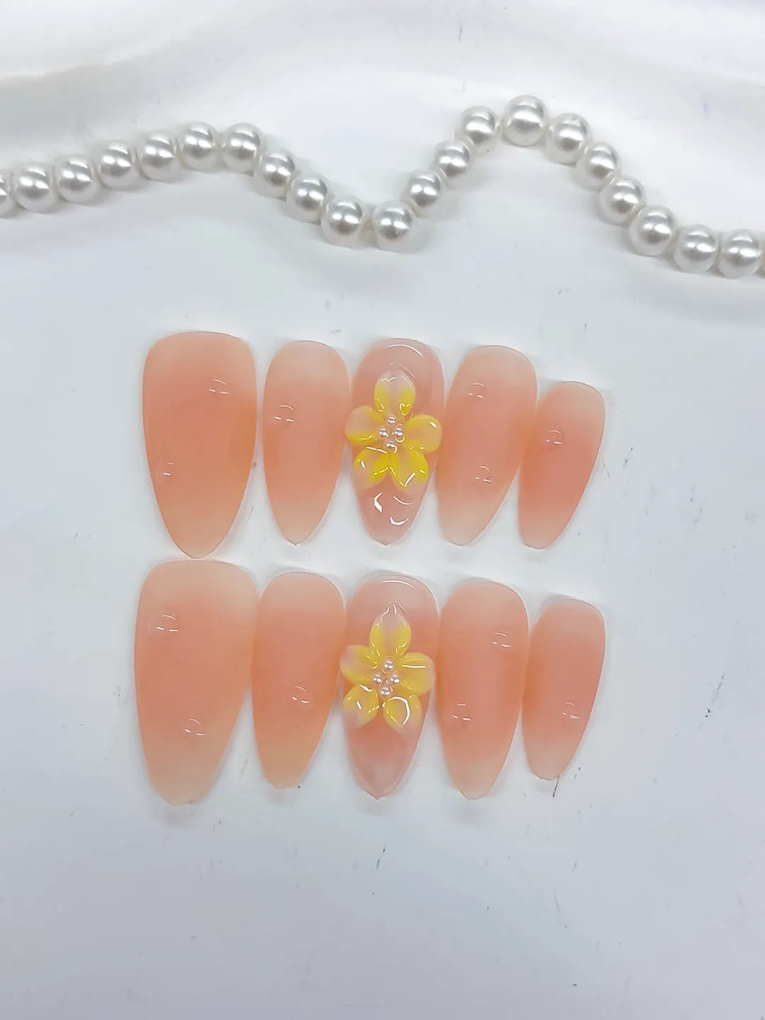 Medium Nude Yellow Almond Solid color Flower Rhinestone