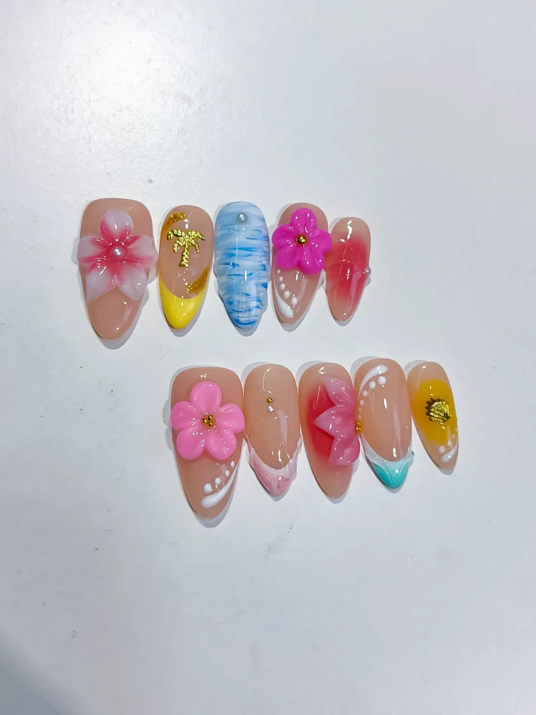 Medium Nude Pink Almond Abstract Flower Star
