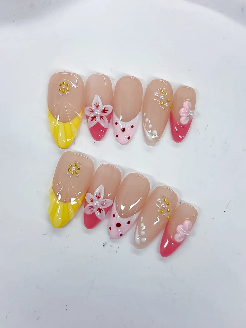 Medium Nude Yellow Almond Abstract Flower Dot Pattern