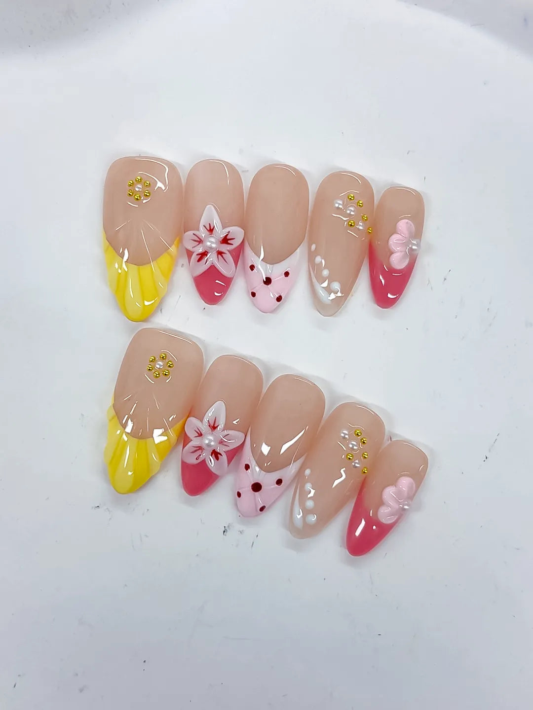 Medium Nude Yellow Almond Abstract Flower Dot Pattern
