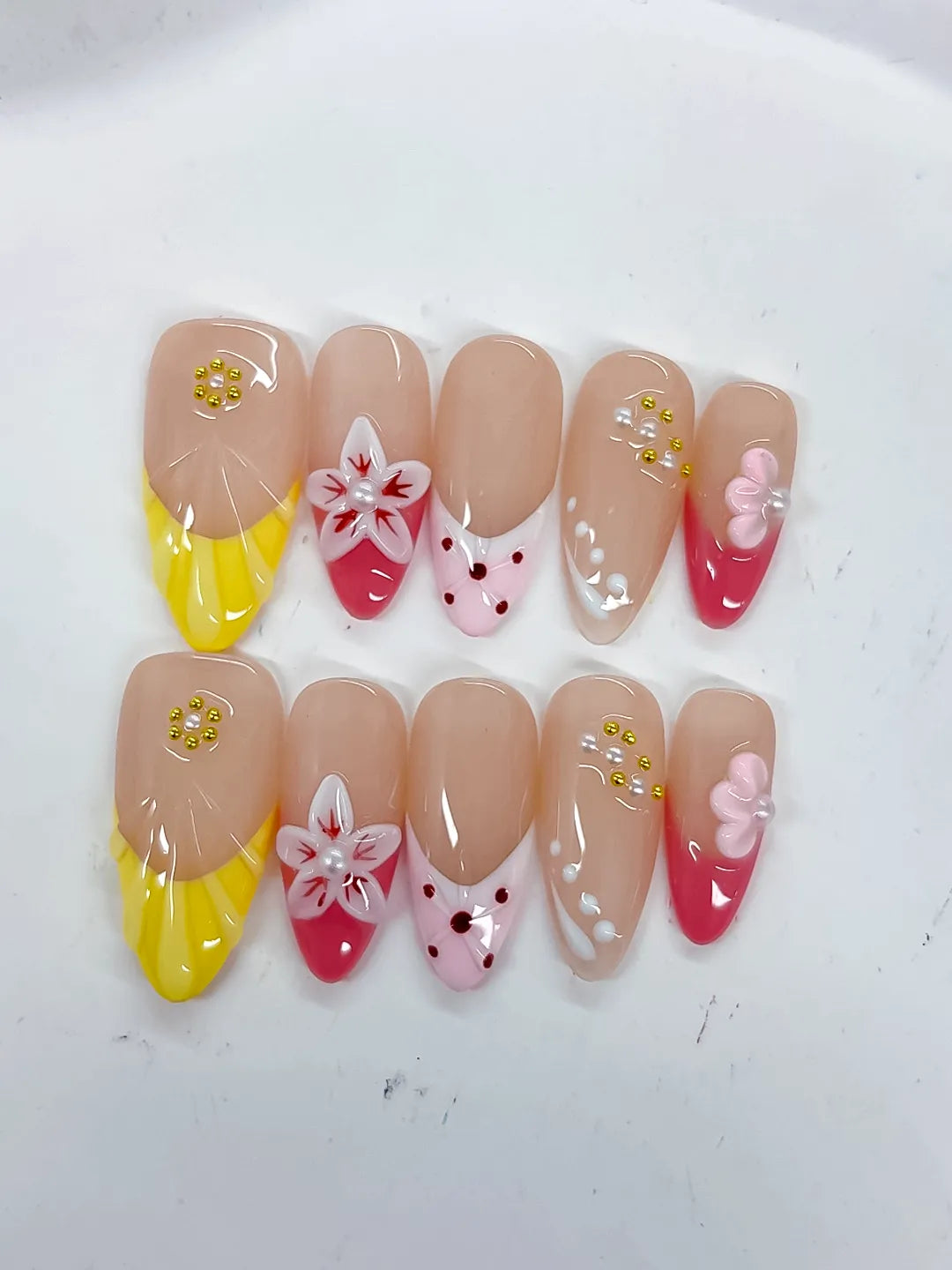 Medium Nude Yellow Almond Abstract Flower Dot Pattern