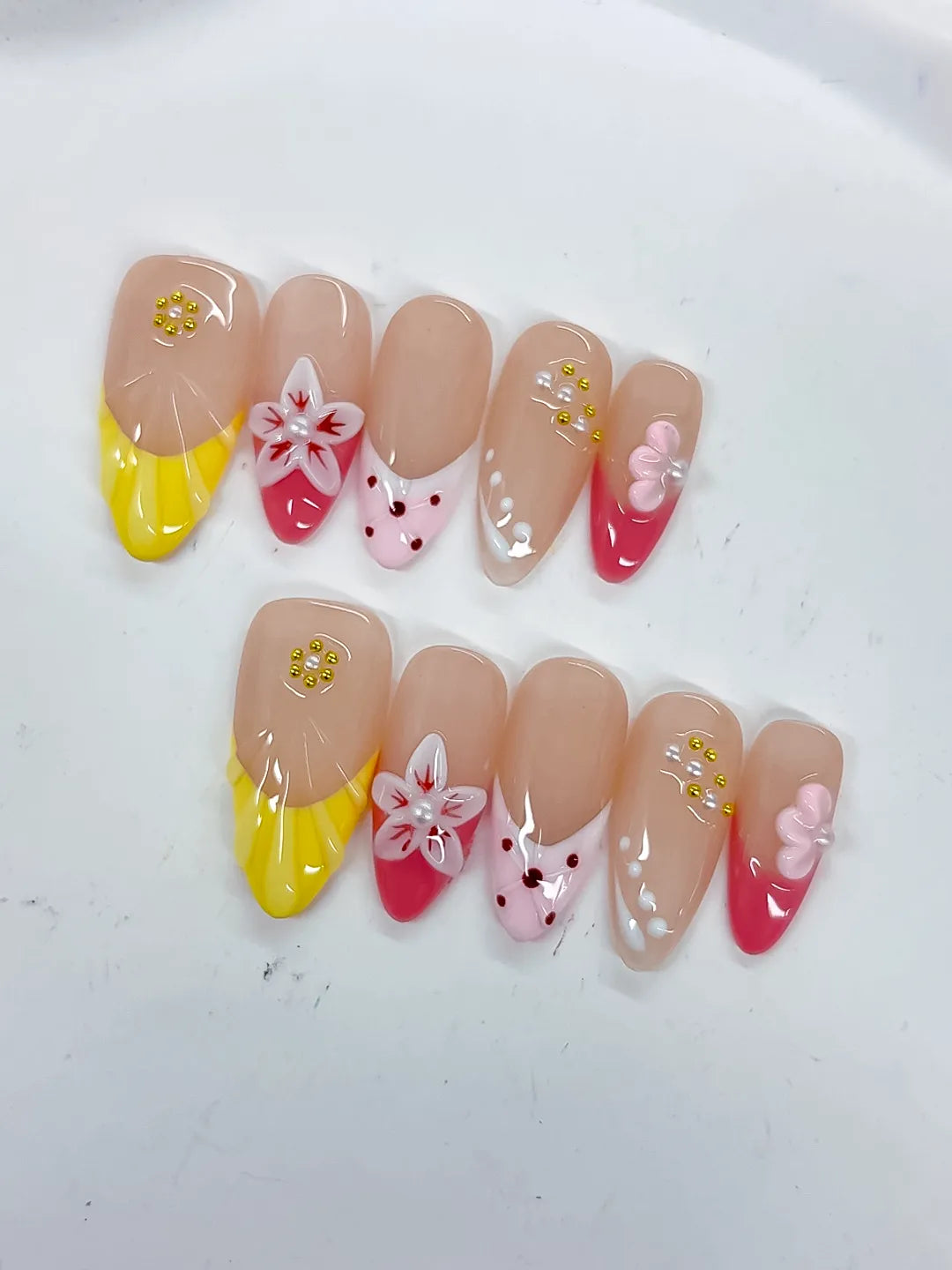 Medium Nude Yellow Almond Abstract Flower Dot Pattern