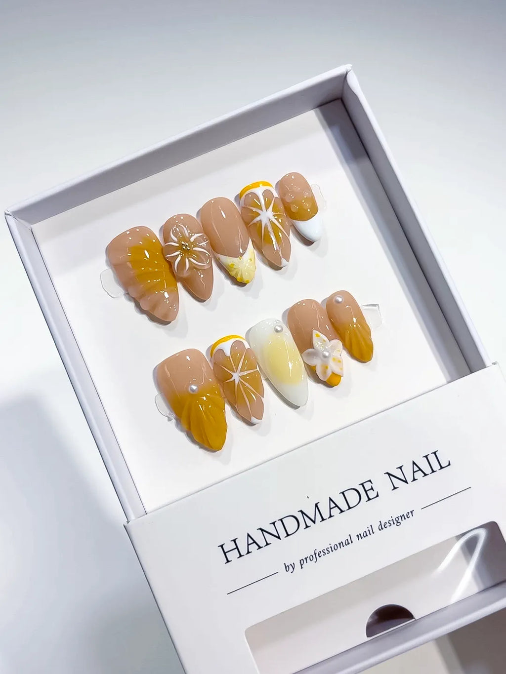 Medium Nude Yellow Almond French tip Flower Fruit
