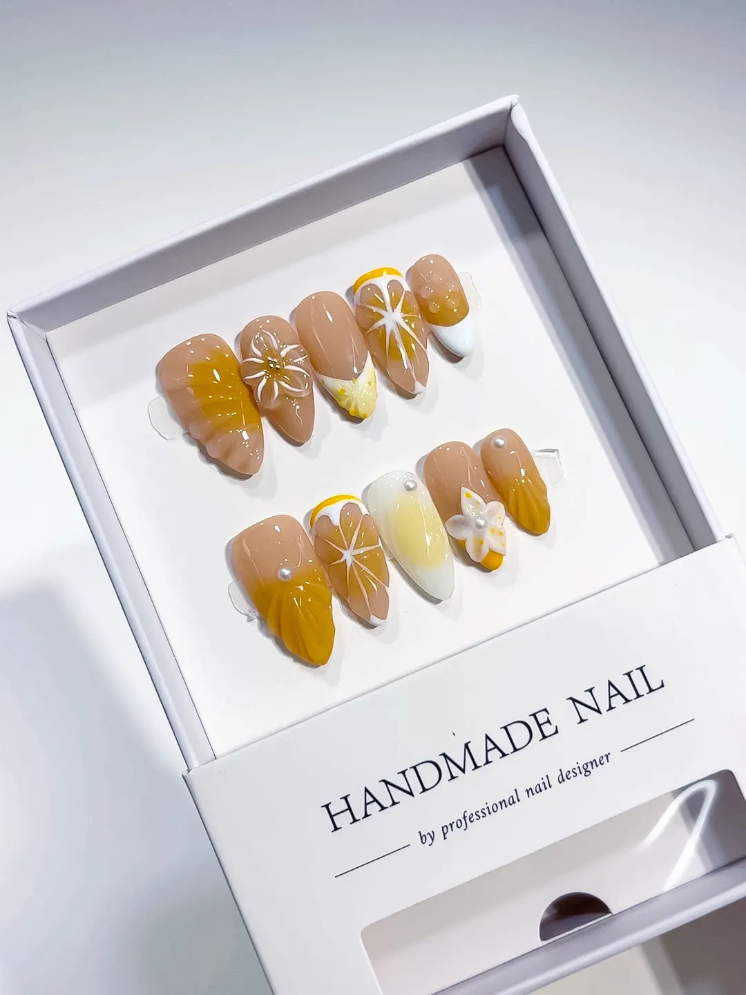 Medium Nude Yellow Almond French tip Flower Fruit