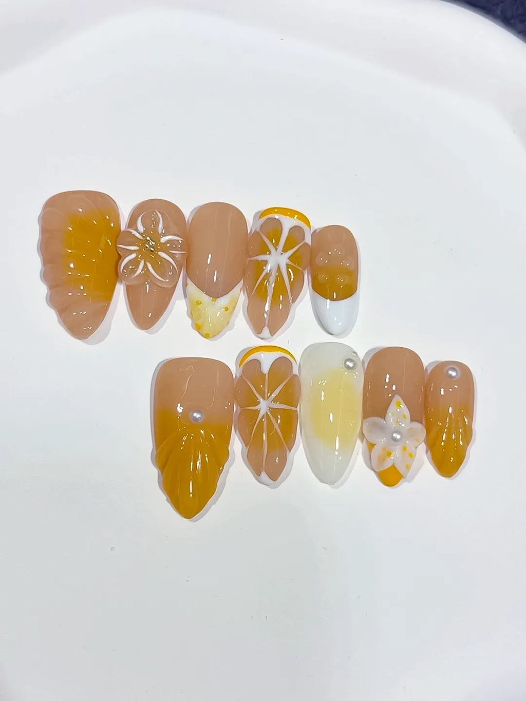 Medium Nude Yellow Almond French tip Flower Fruit
