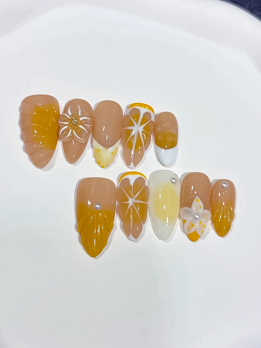 Medium Nude Yellow Almond French tip Flower Fruit