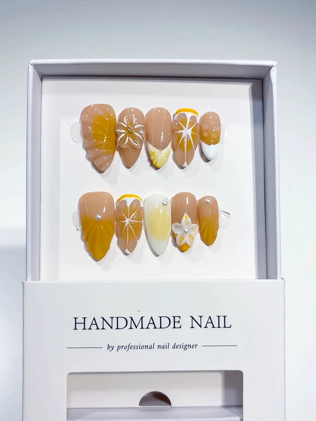 Medium Nude Yellow Almond French tip Flower Fruit