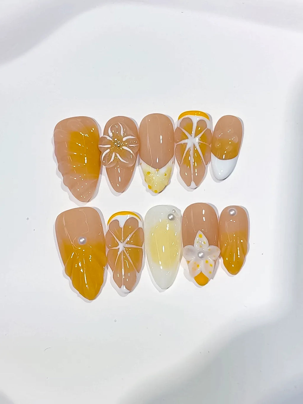 Medium Nude Yellow Almond French tip Flower Fruit