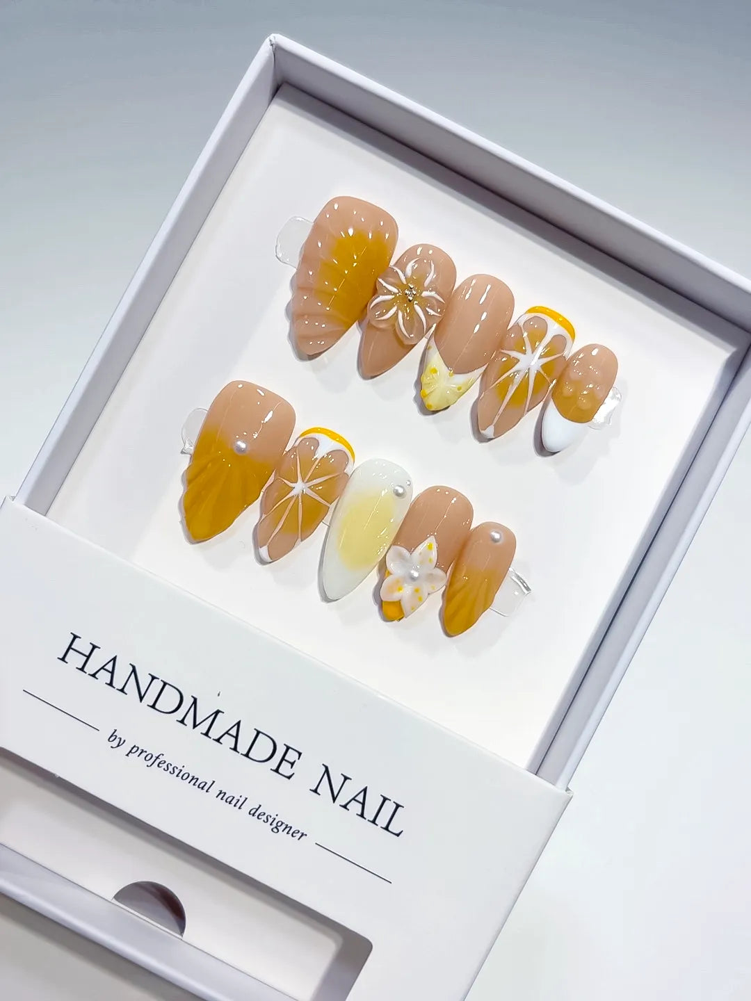Medium Nude Yellow Almond French tip Flower Fruit