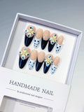 Medium Nude Black Almond French tip Flower Heart