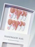 Long Nude White Stiletto French tip Flower